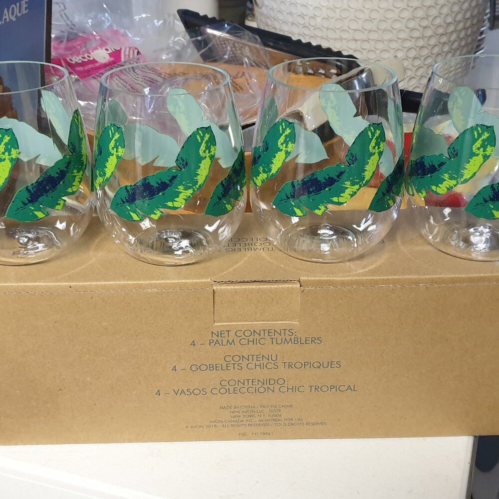 NEW Avon Palm Leaves Tumblers x 4 Acrylic